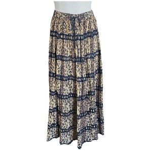 Revue Size L Crinkle Broom Maxi Skirt Animal Print Elastic Waist Boho ResortWear